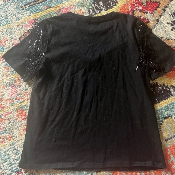 Fringe sequin short sleeve shirt women’s size L - Picture 7 of 7